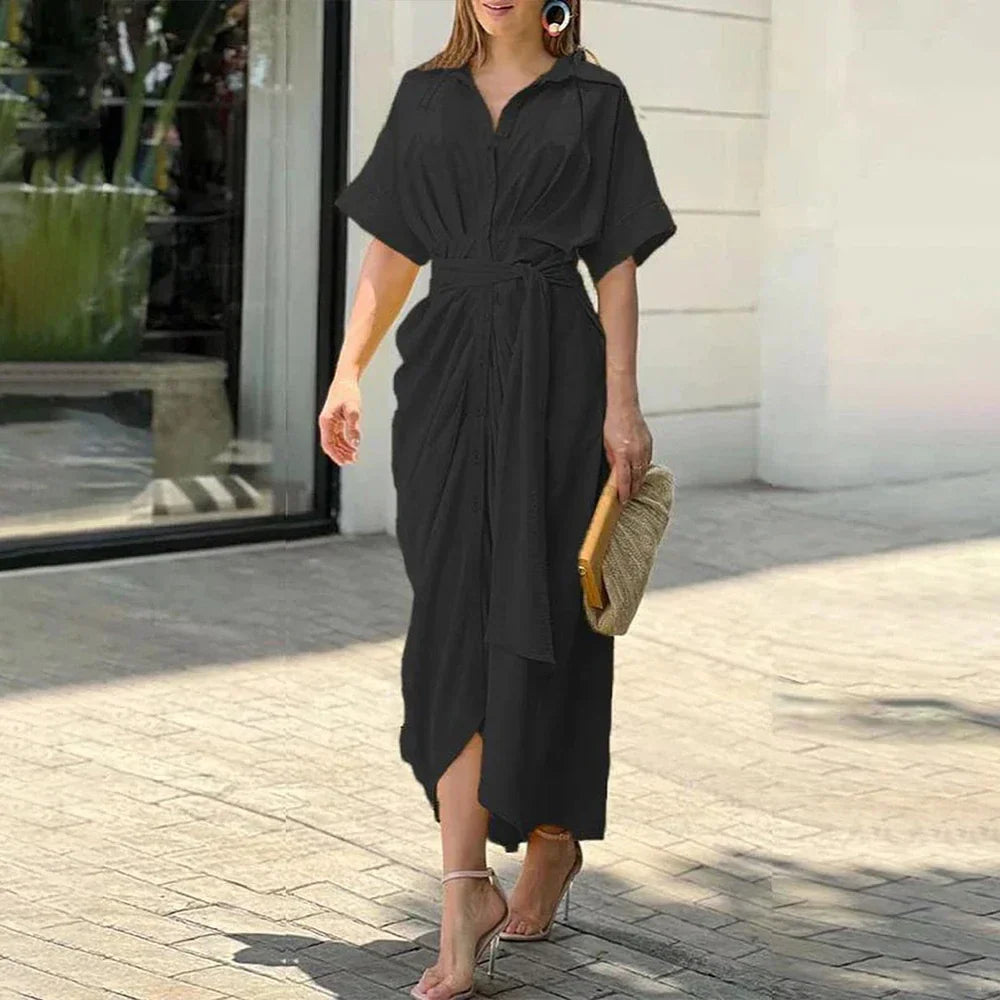 Amanda | Stylish Button-Down Draped Maxi Dress