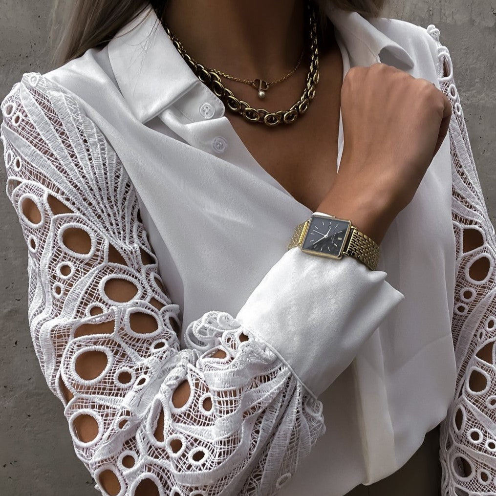 Rita | Elegant Black Blouse with Lace Sleeves