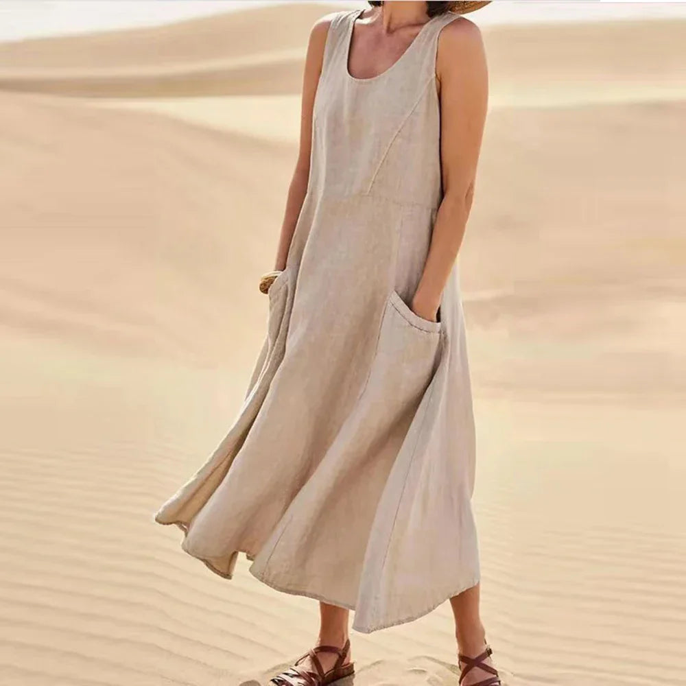 Brianna® | Women'S Long Summer Dress In Cotton Linen With Pockets