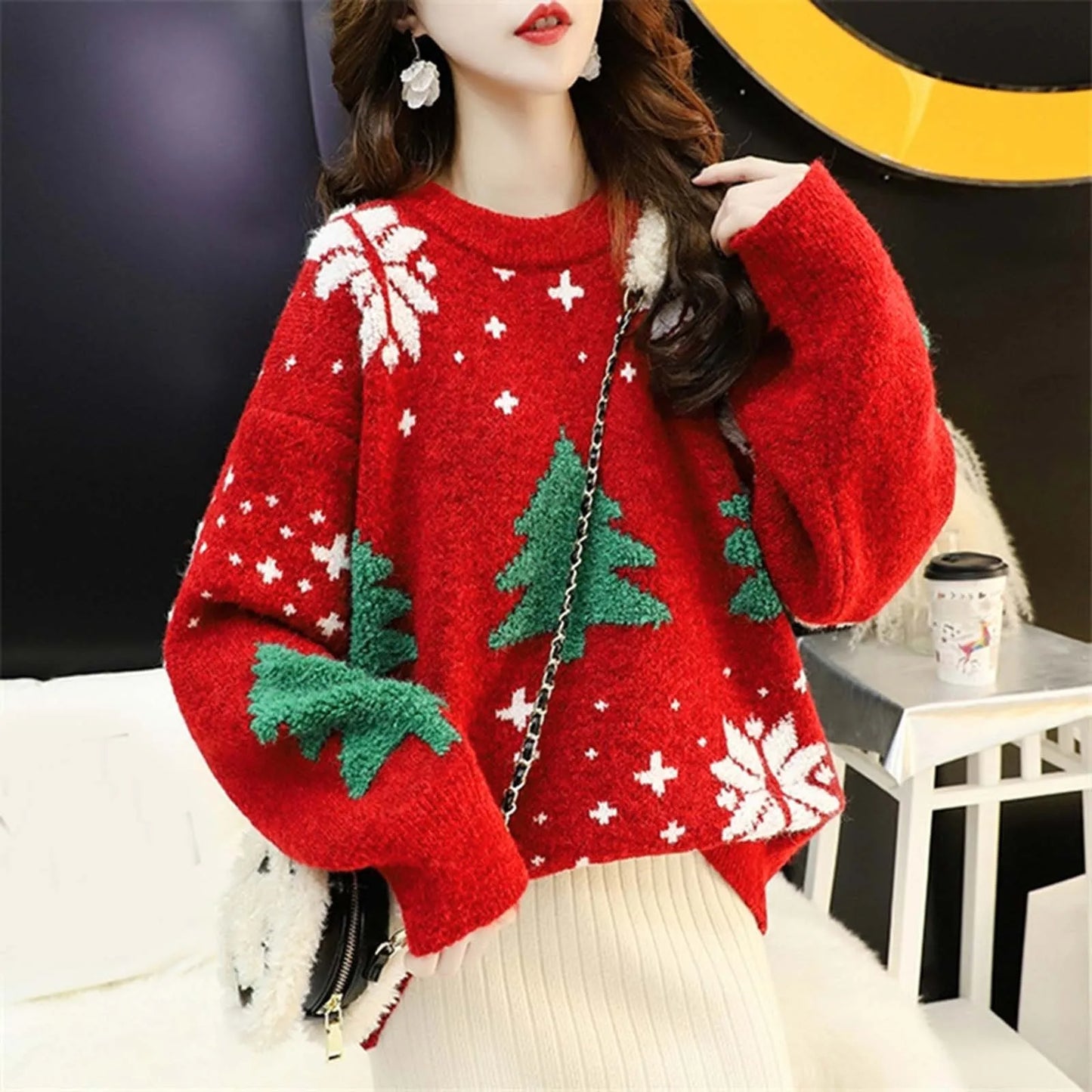 Carmen® | Warm knitted sweater with a Christmas tree print for women and a crew neck
