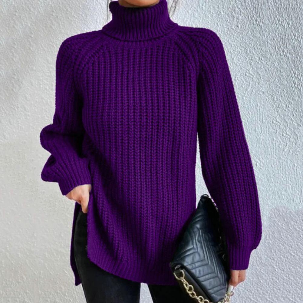 Women’s Turtleneck Sweater – Ribbed Wool Knit – Loose Fit – Long Sleeve Pullover