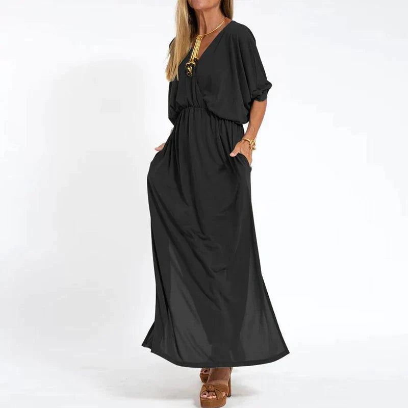 Azucena® | Long Vintage Dress With Side Slit And High Waist Hen