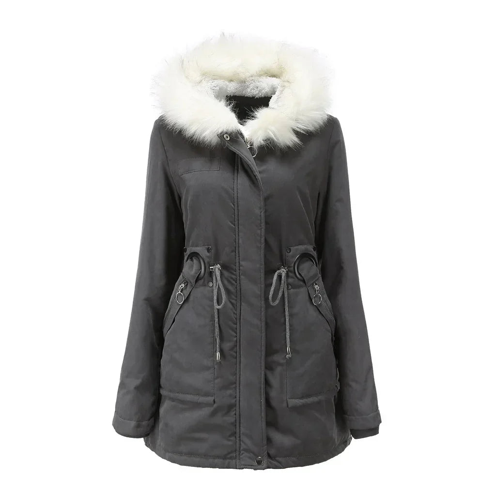 Barbara® | Half-length women's winter coat with white fur collar