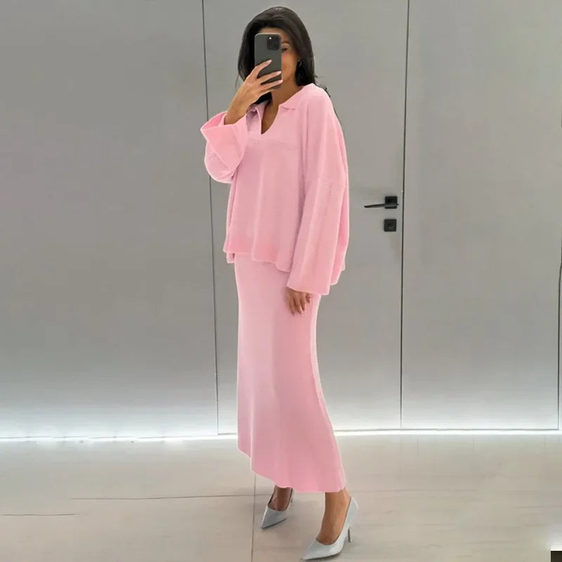 Charity® | Knitted set consisting of a loose sweater and long skirt