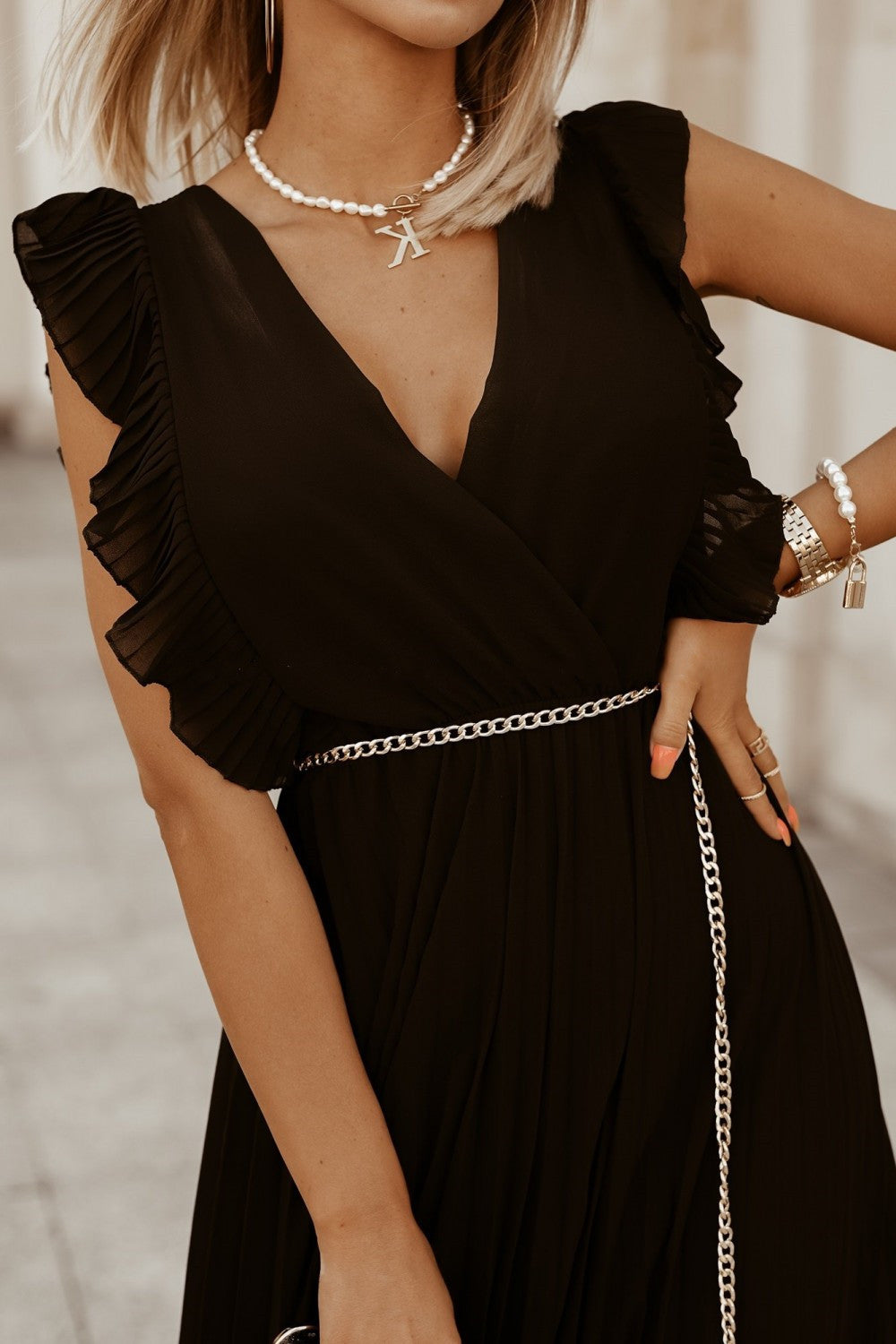 Celia® | Black Maxi Dress With Pleats