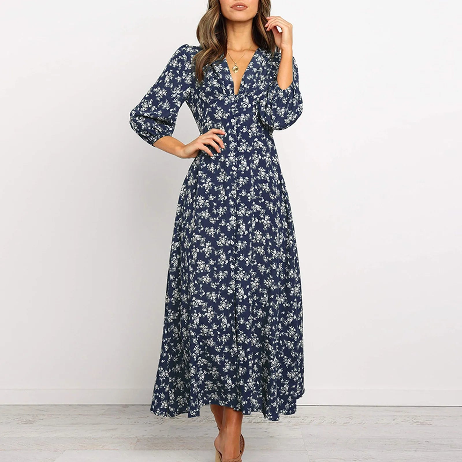 Marilyn | Elegant Floral V-neck Maxi Dress for Women