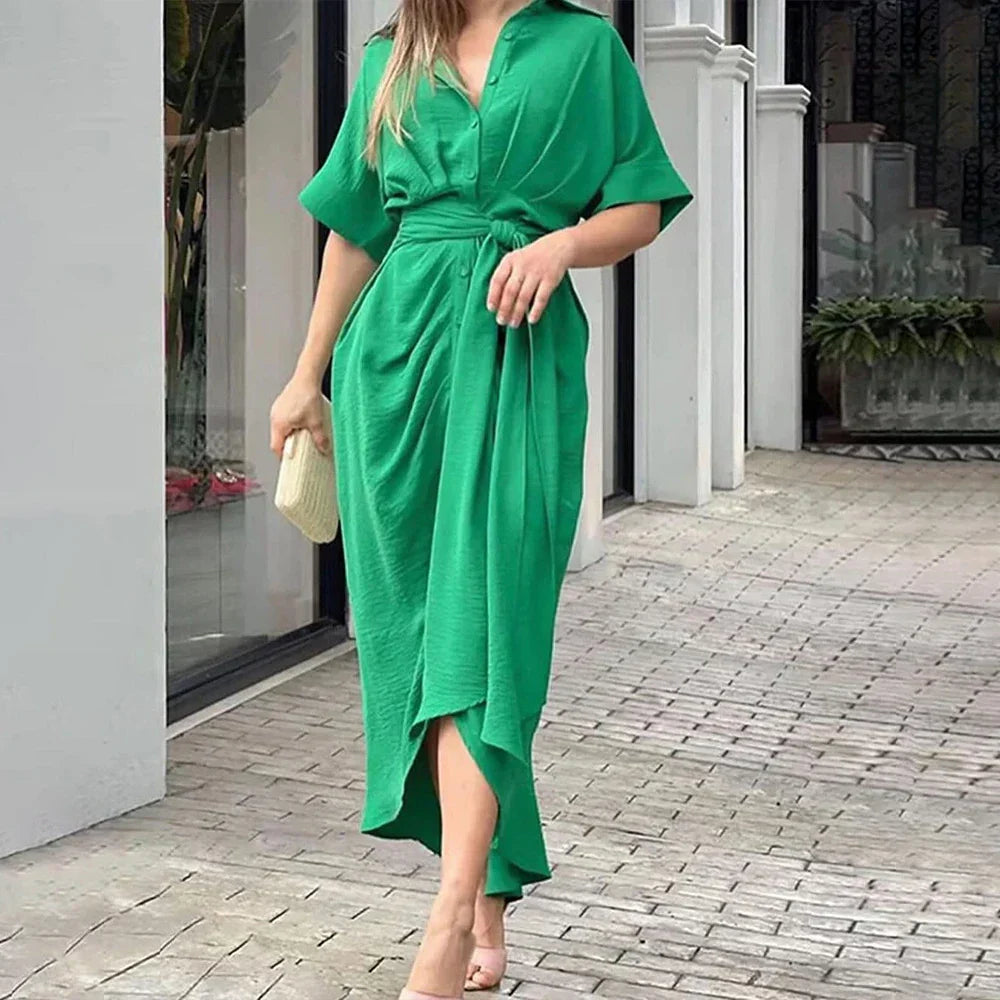 Amanda | Stylish Button-Down Draped Maxi Dress