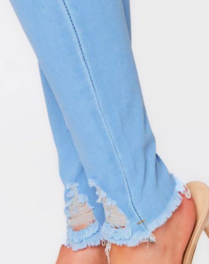 Batilde® | Casual Long Trousers Choice: Women'S Jeans Trend Autumn Fashion With High Waist, Buttoned Cutout, Ripped Look