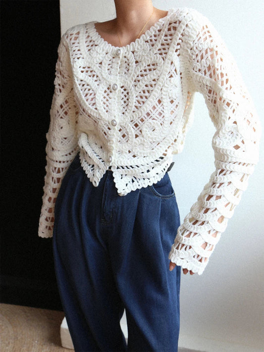 Ariana® | Women's cotton cardigan with openwork hem, slim fit