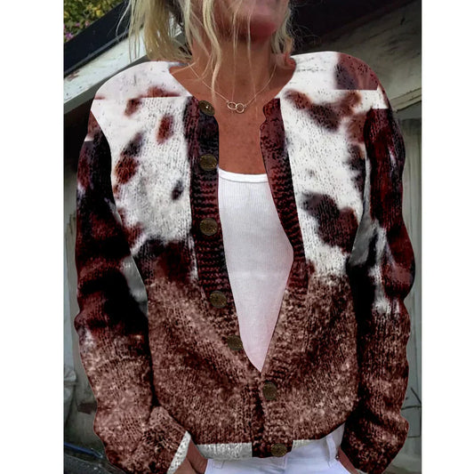 Cielo | Brown and white cardigan with spotted print