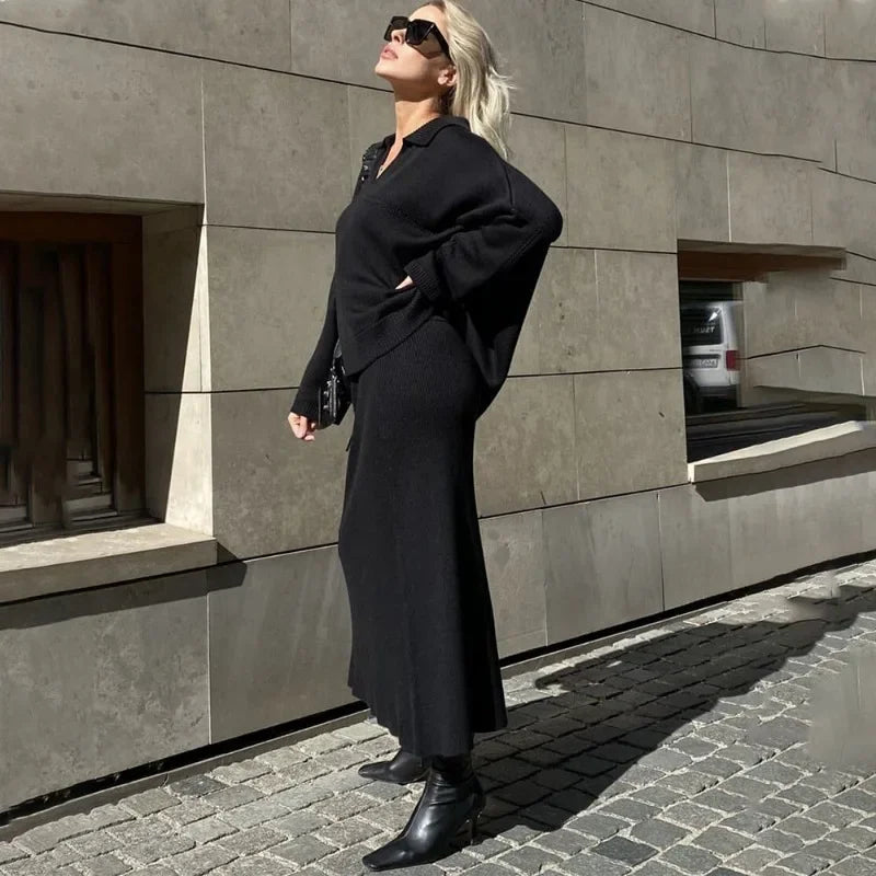 Charity® | Knitted set consisting of a loose sweater and long skirt