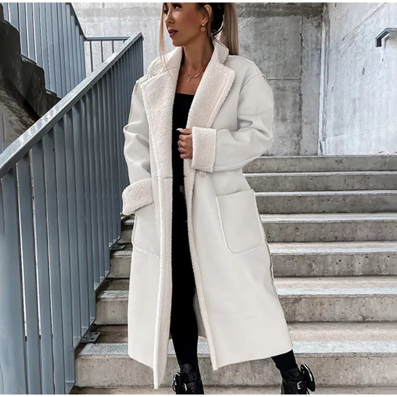 Anette® | Long leather jacket with fur