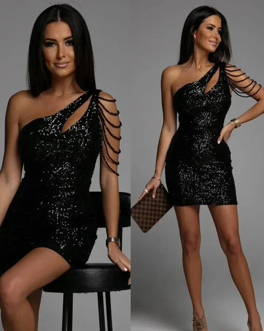 Beatriz® | One-shoulder party mini dress with sequins