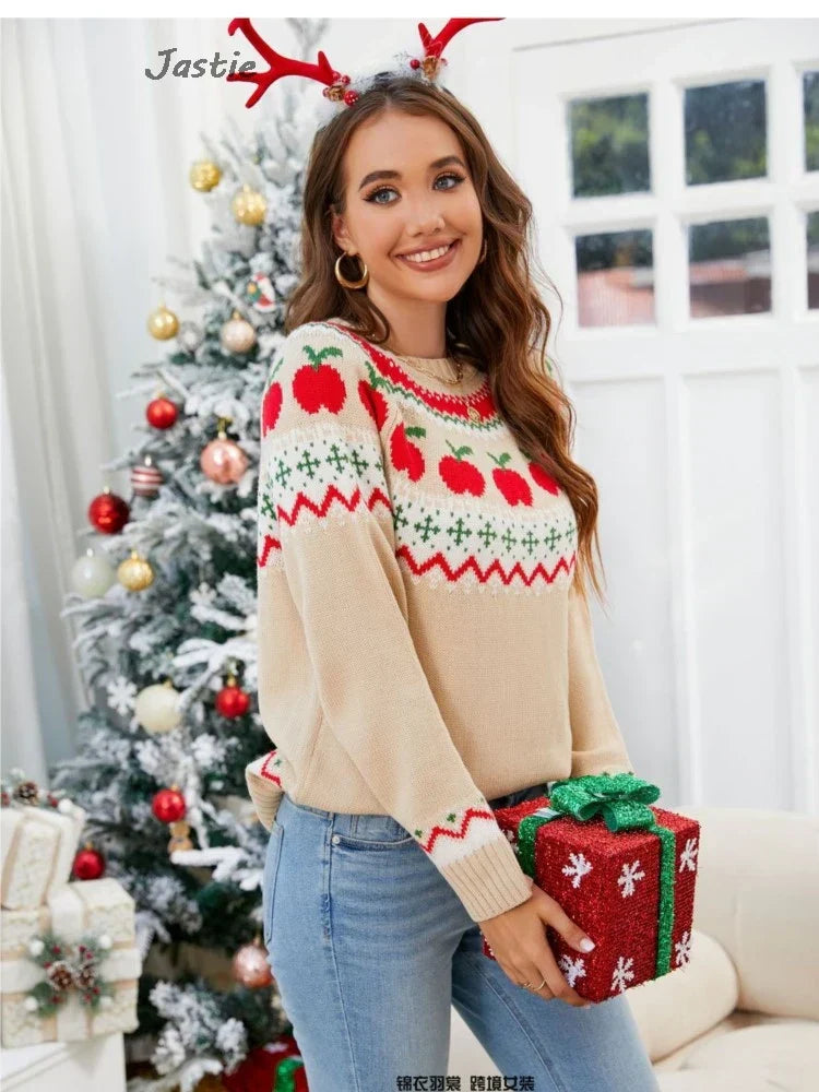 Aurora® | Geometric women's sweater with apple pattern