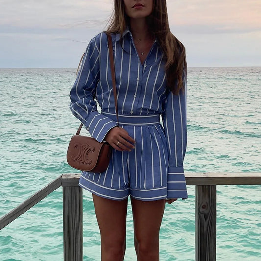 Ariana® | Stylish striped cotton shirt and shorts set