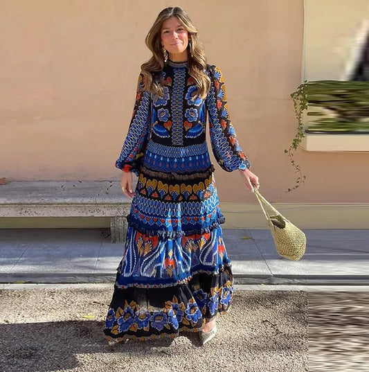 Daphne® | Women's vintage patchwork dress with a round neckline