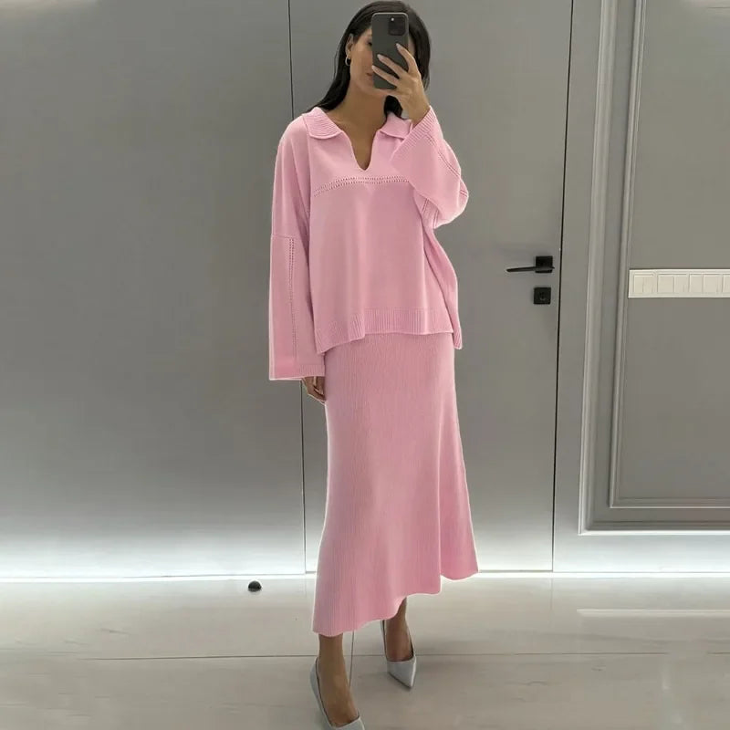 Charity® | Knitted set consisting of a loose sweater and long skirt