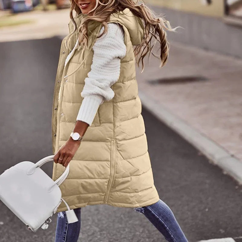 Women’s Quilted Vest – Relaxed Fit – Long Length – Hooded – Insulated Casual Layer