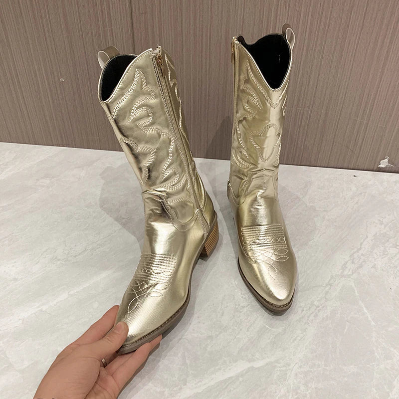 Nadia | Women's Embroidered Mid-Calf Cowboy Boots