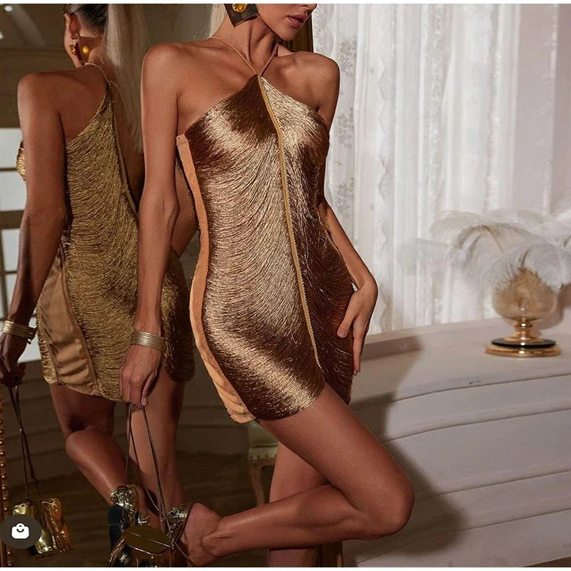 Brigitte® | Shiny mini dress with tassels for the party evening