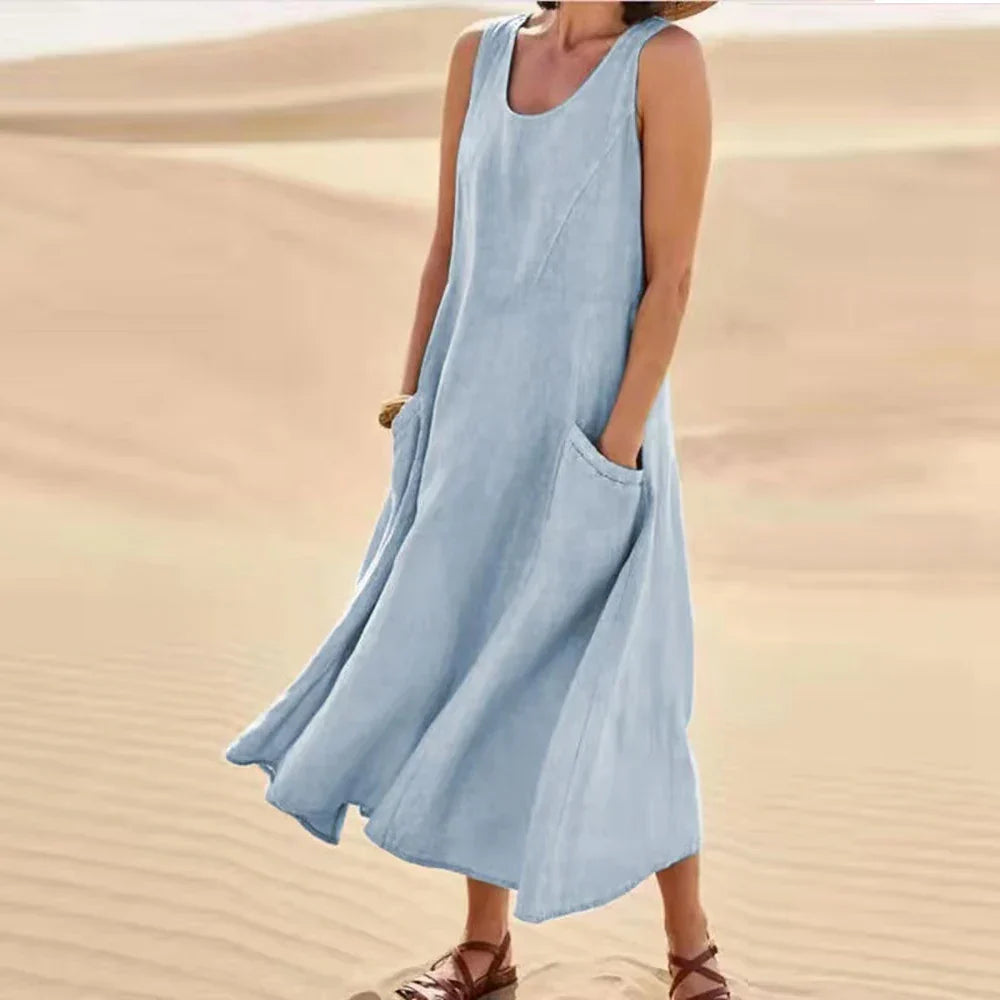 Brianna® | Women'S Long Summer Dress In Cotton Linen With Pockets