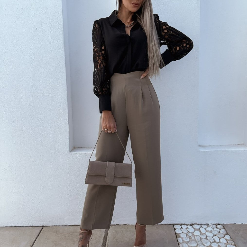 Rita | Elegant Black Blouse with Lace Sleeves