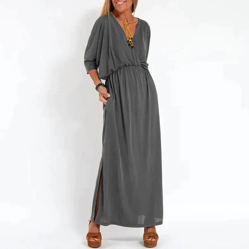 Azucena® | Long Vintage Dress With Side Slit And High Waist Hen