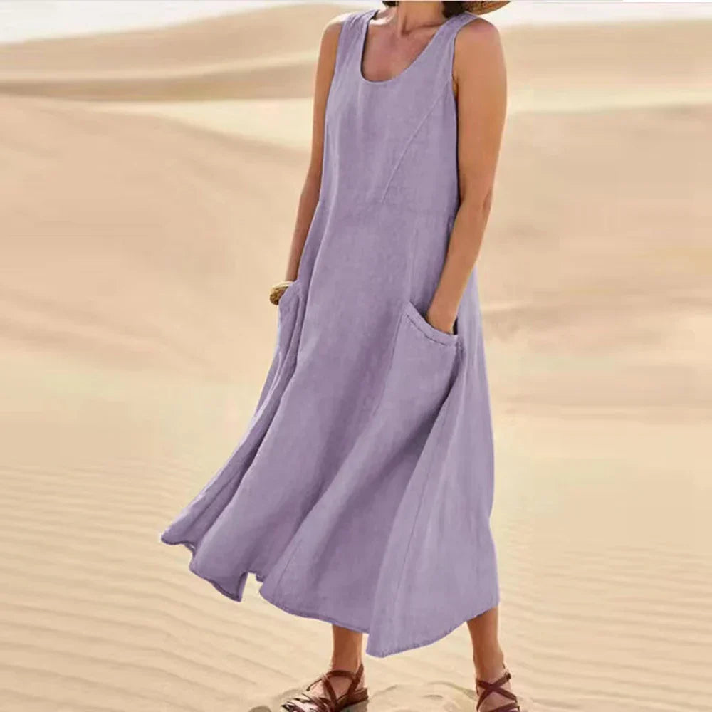 Brianna® | Women'S Long Summer Dress In Cotton Linen With Pockets