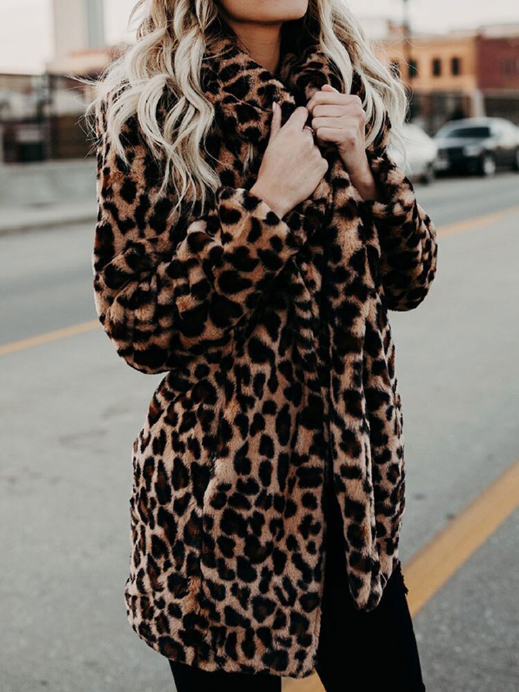 Berenice® | Beige leopard print winter coat for women