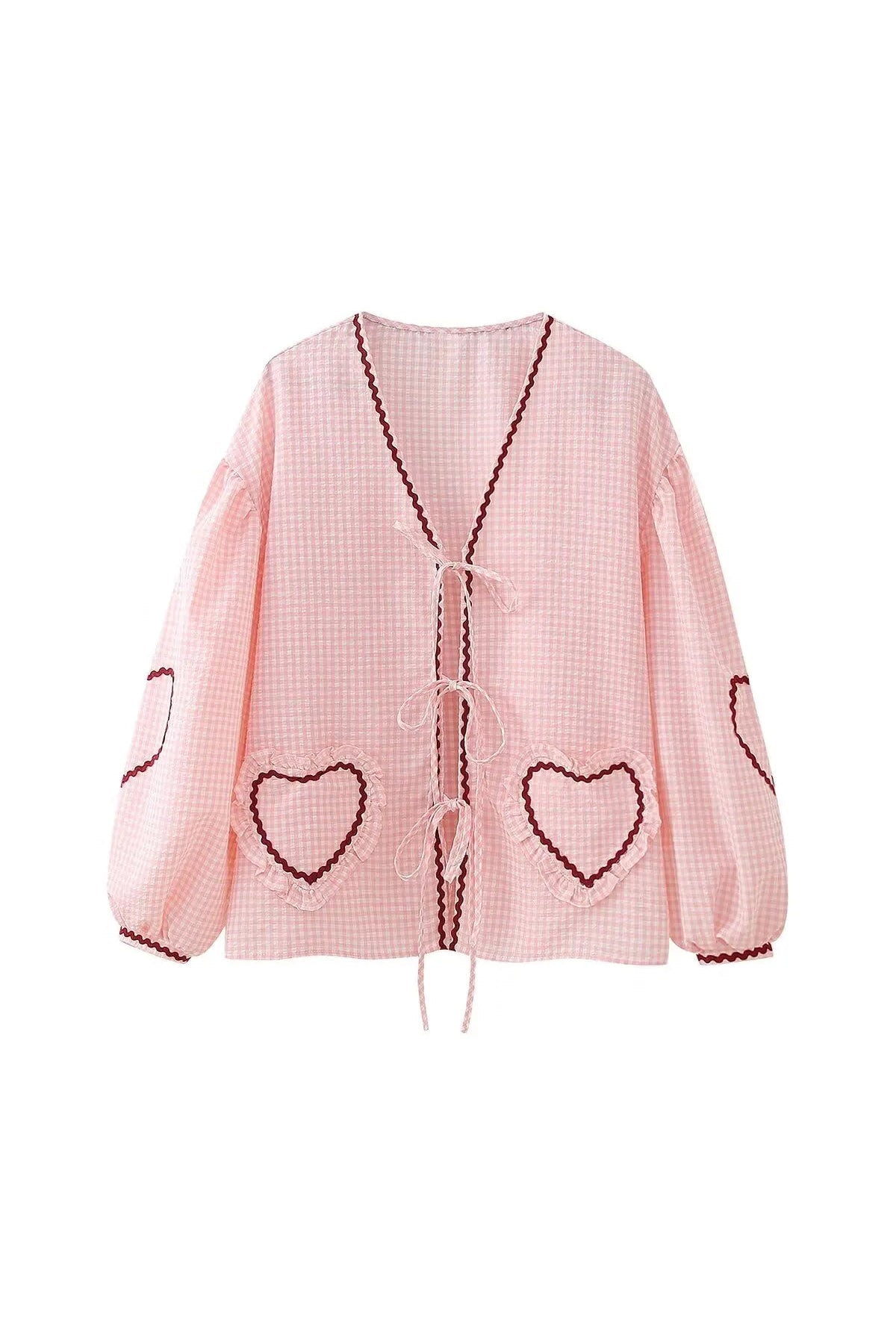 Carolina® | Checked blouse with bow and heart-shaped details