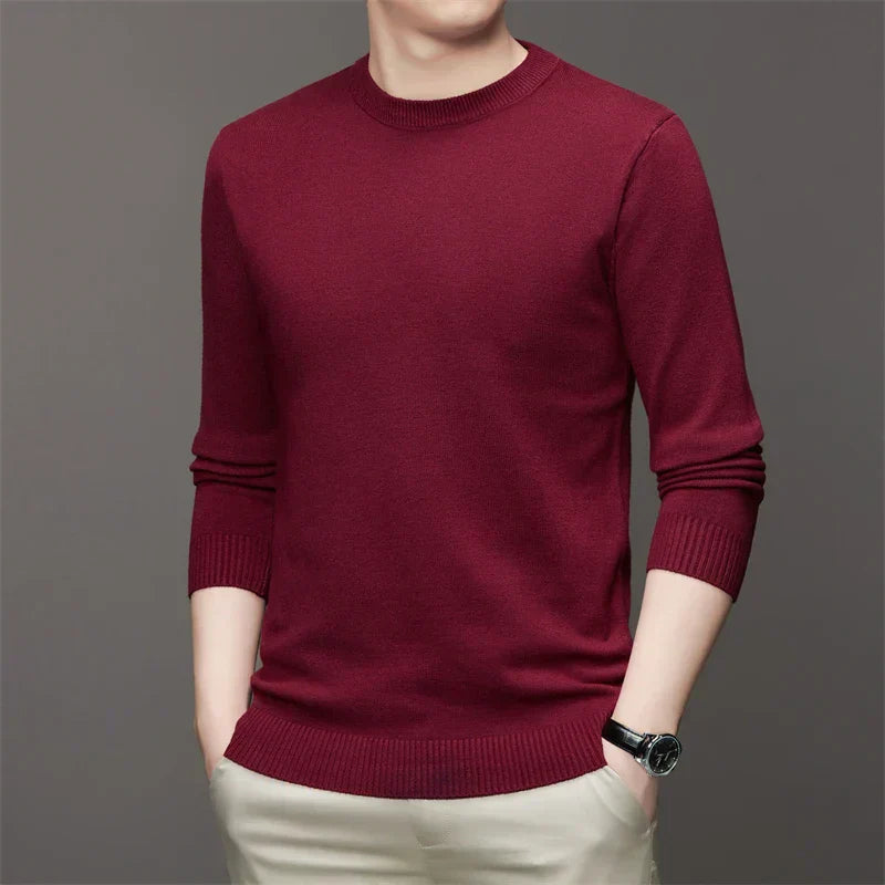 Men’s Pullover Sweater – Slim Fit – Fine Gauge Knit – Crew Neck – Ribbed Trim – Long Sleeve