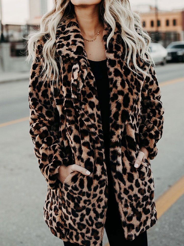 Berenice® | Beige leopard print winter coat for women