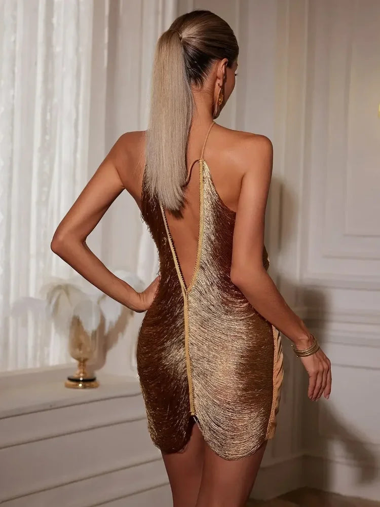 Brigitte® | Shiny mini dress with tassels for the party evening