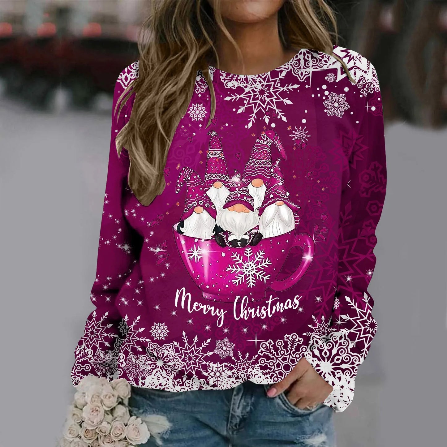 Carmen® | Warm crew neck sweater with Merry Christmas print for women