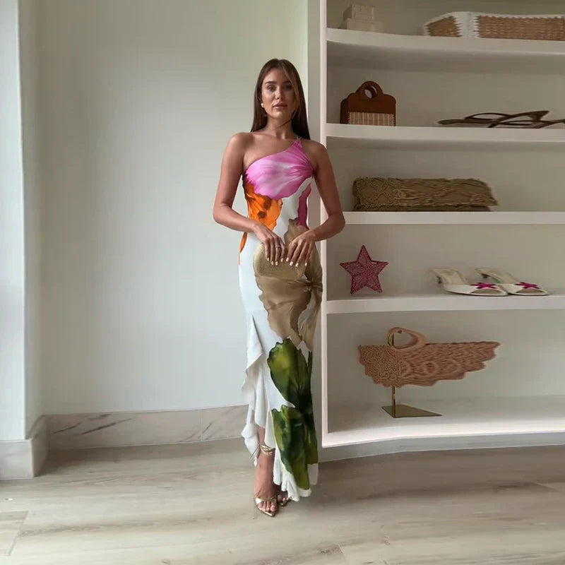 Hannah | Elegant Floral One-Shoulder Maxi Dress
