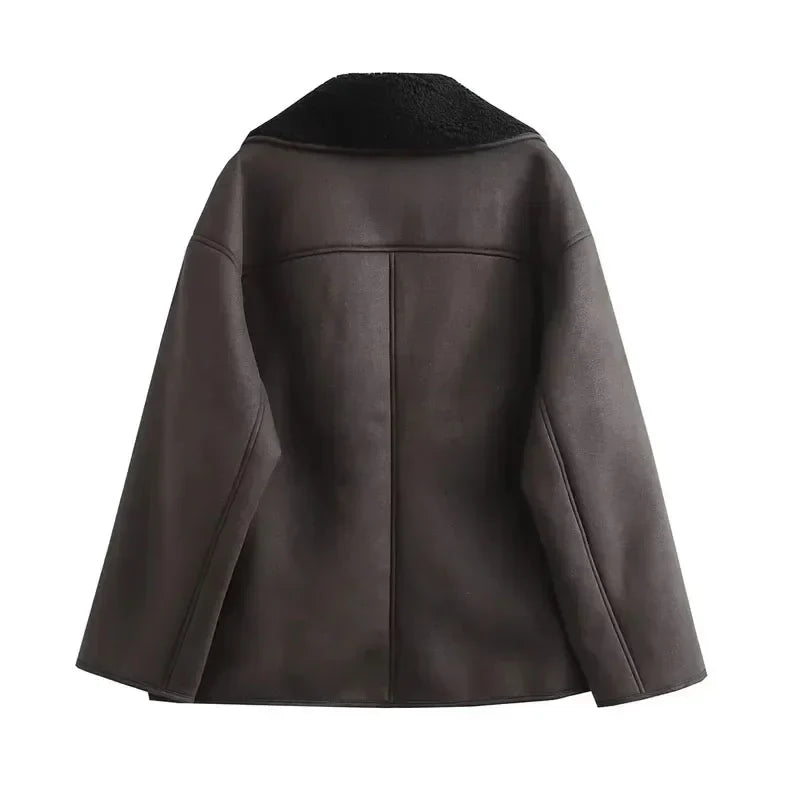 Aurora® | Oversized brown leather jacket