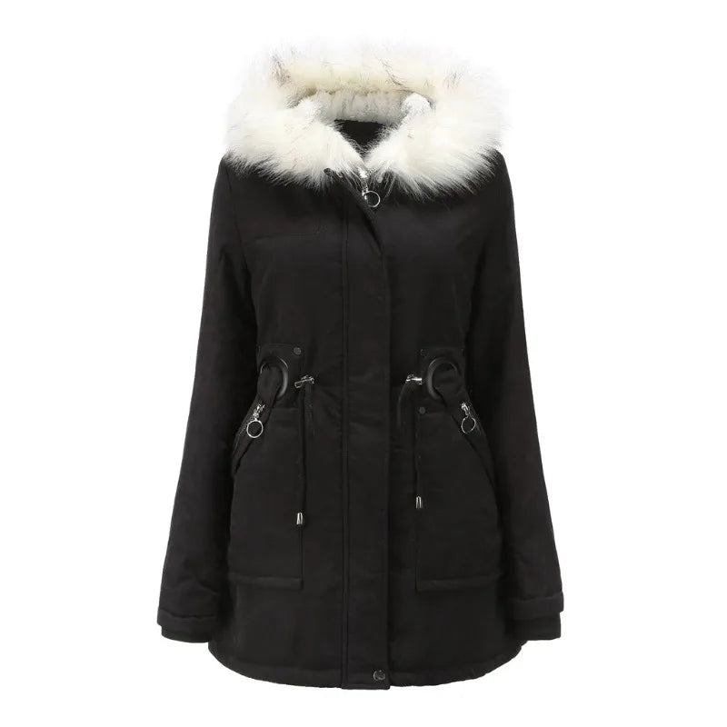 Barbara® | Half-length women's winter coat with white fur collar