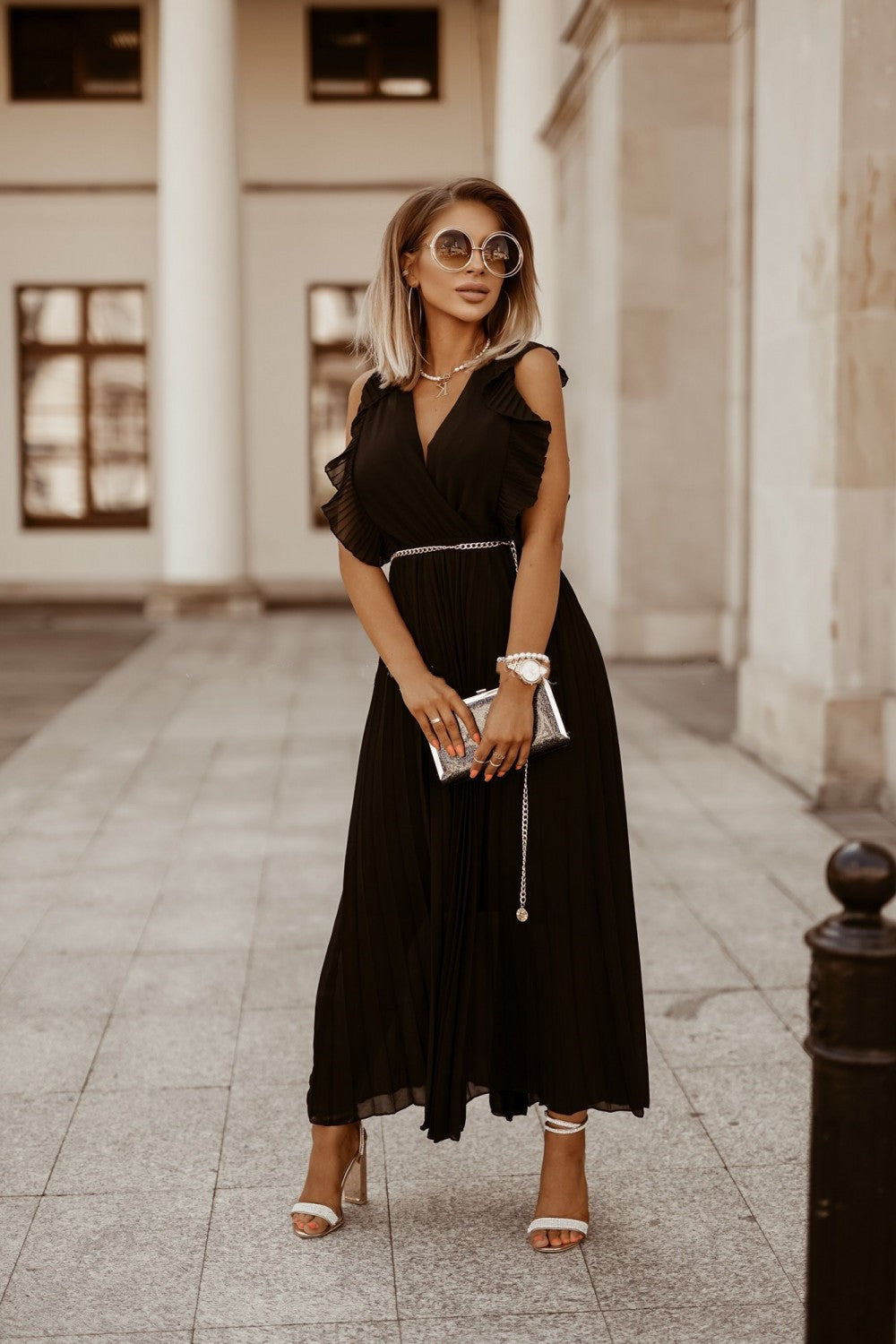 Celia® | Black Maxi Dress With Pleats