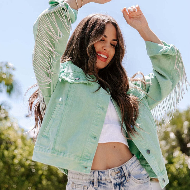 Daniela® | Denim jacket with glitter fringes