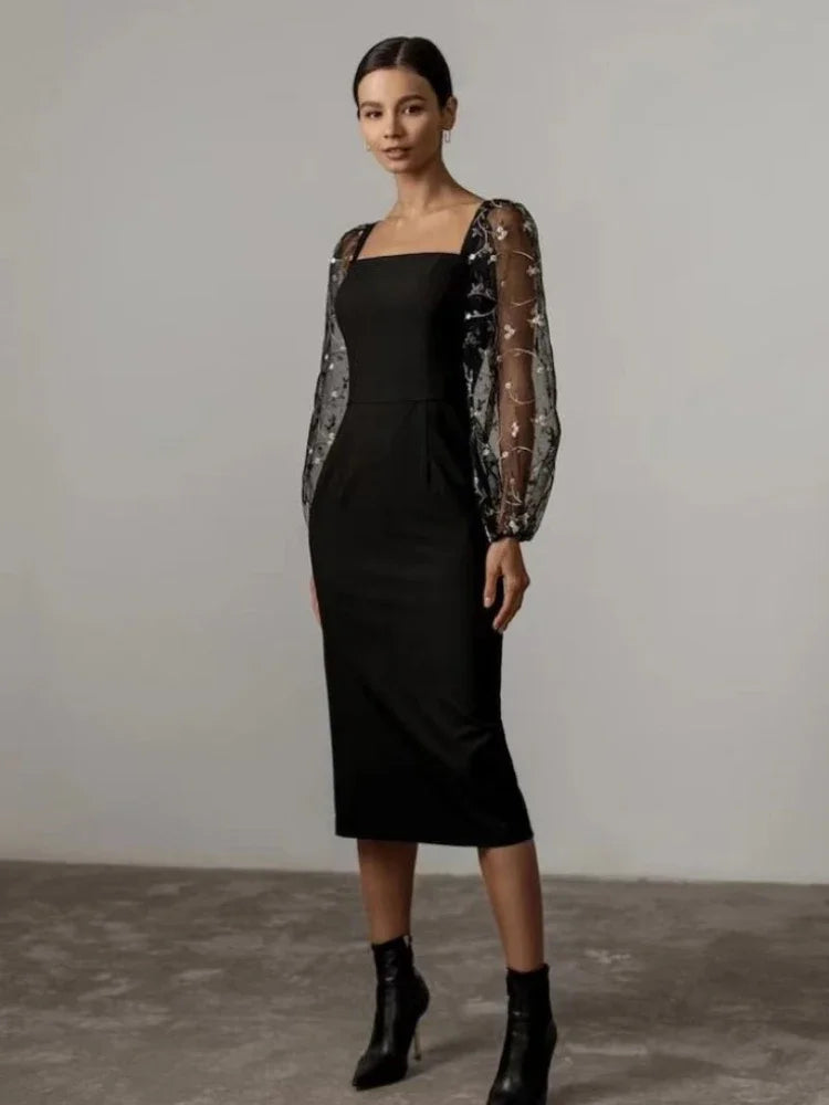 Alfonsine® | Evening And Party Dress With Square Neckline And Long Sleeves