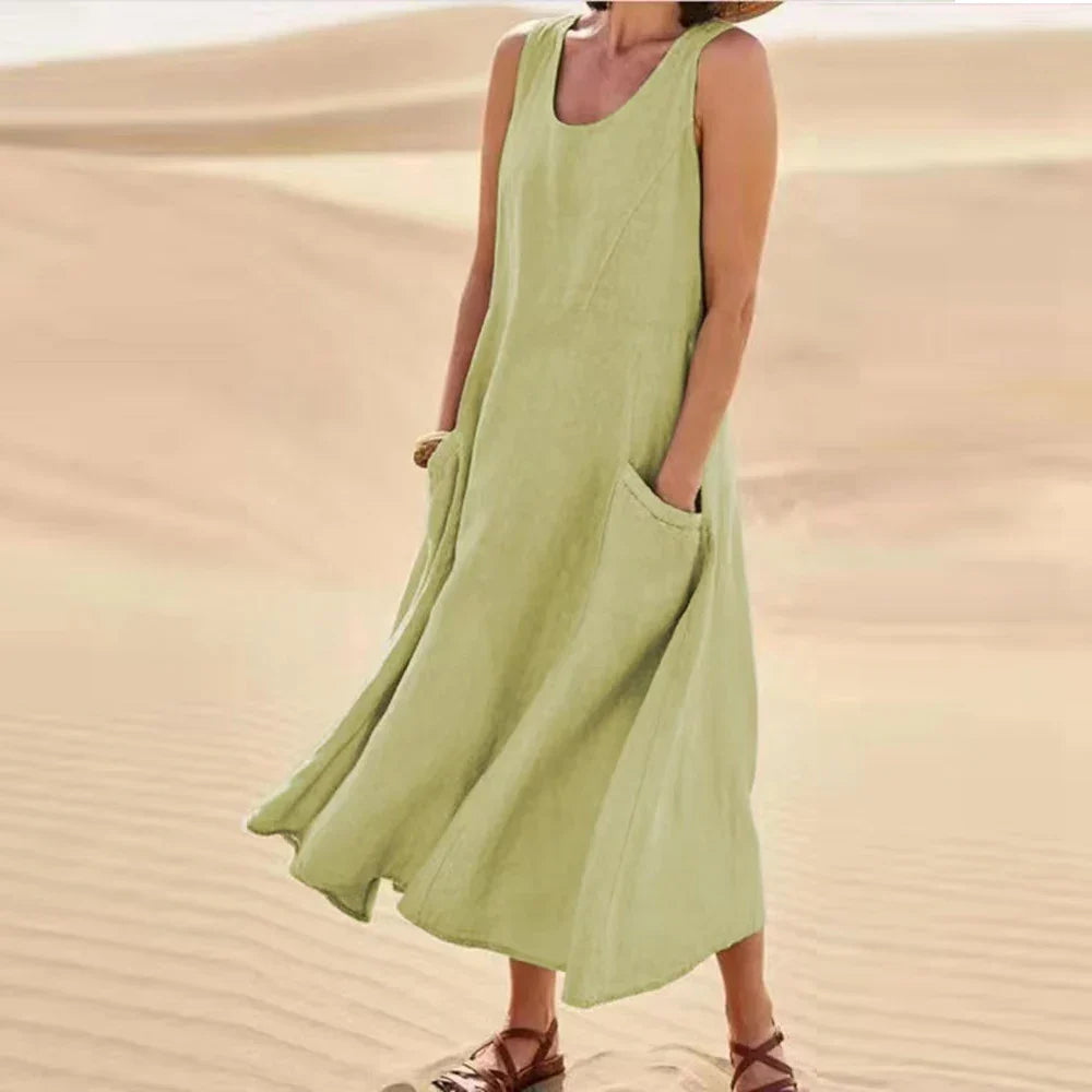 Brianna® | Women'S Long Summer Dress In Cotton Linen With Pockets