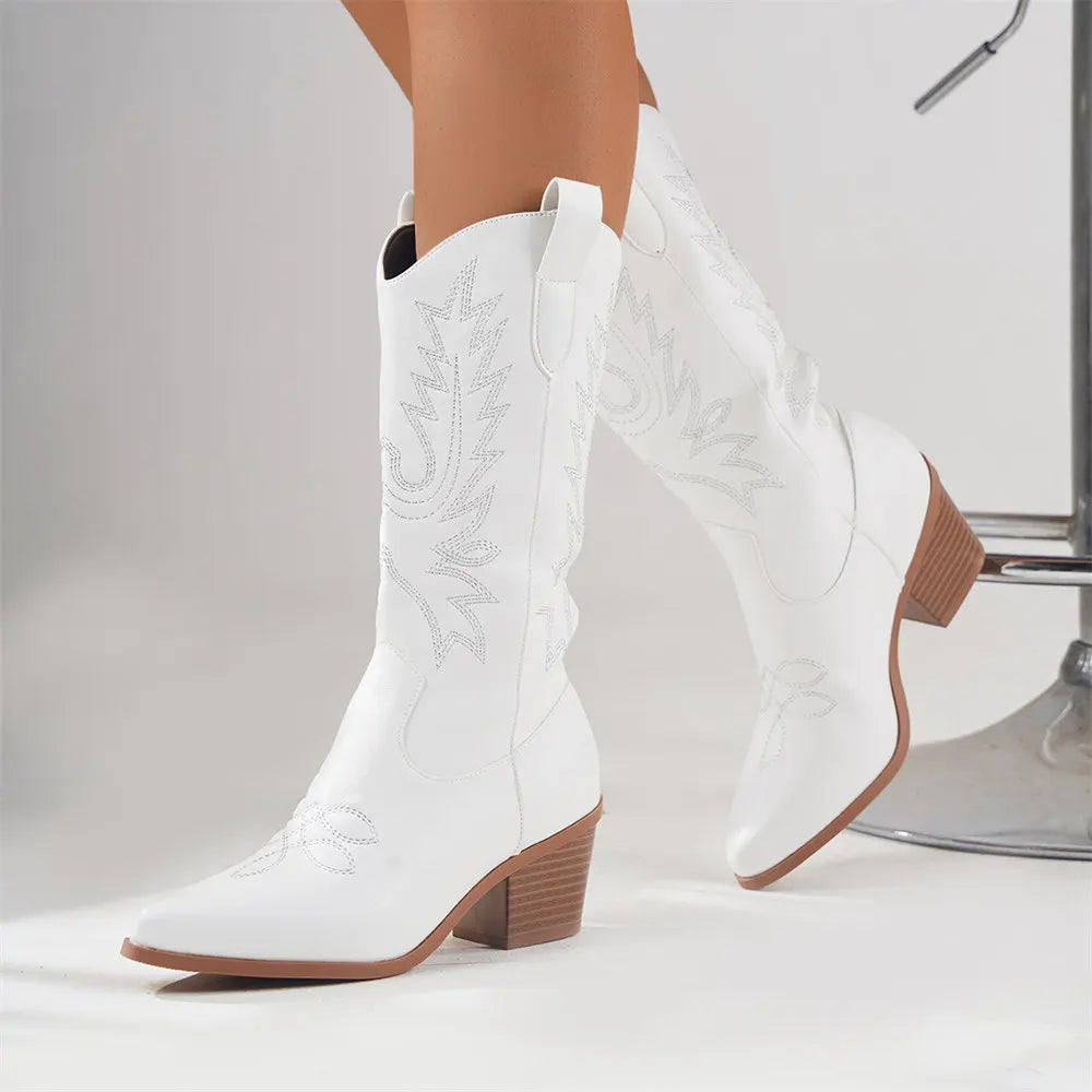 Bailey | Women's Embroidered Mid-Calf Block Heel Cowboy Boots