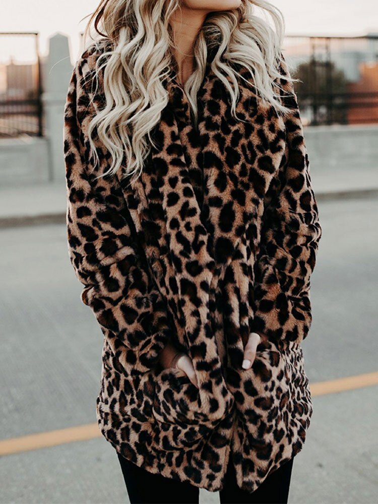 Berenice® | Beige leopard print winter coat for women