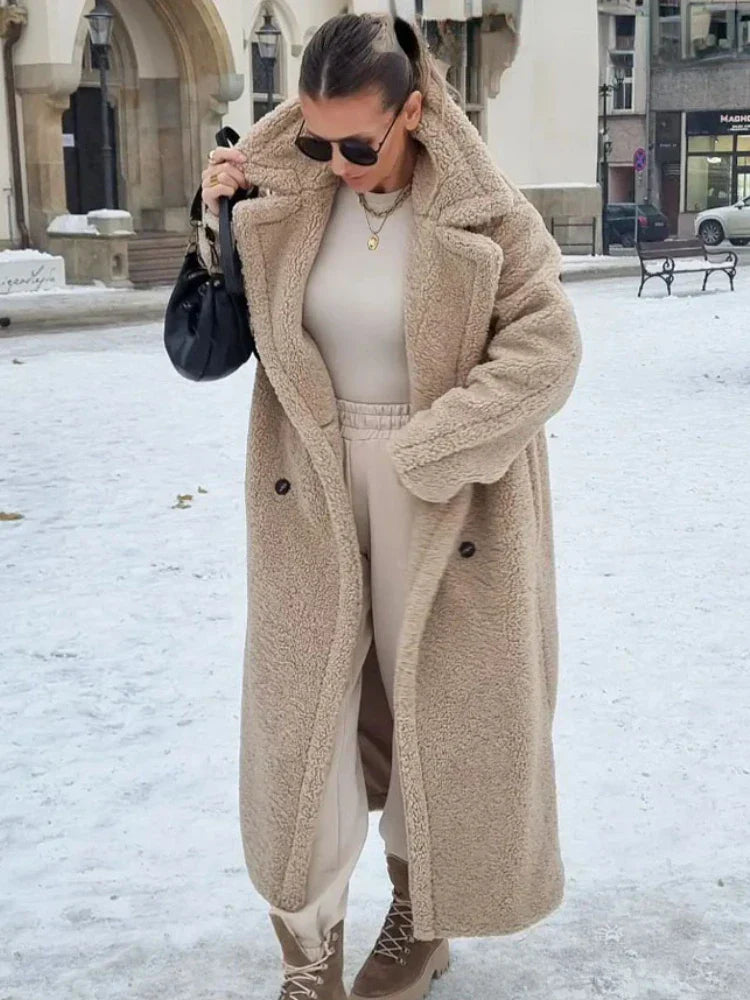 Dayana® | Long warm faux wool coat for women
