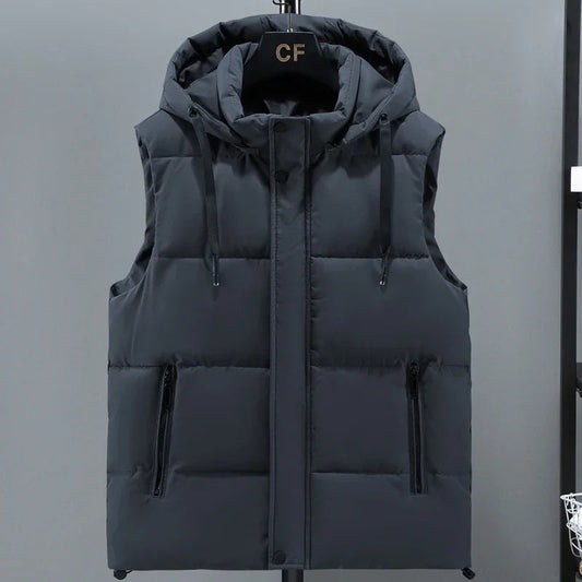 Men's Puffer Vest – Quilted Insulation – Adjustable Hood – Relaxed Fit – Zip Pockets