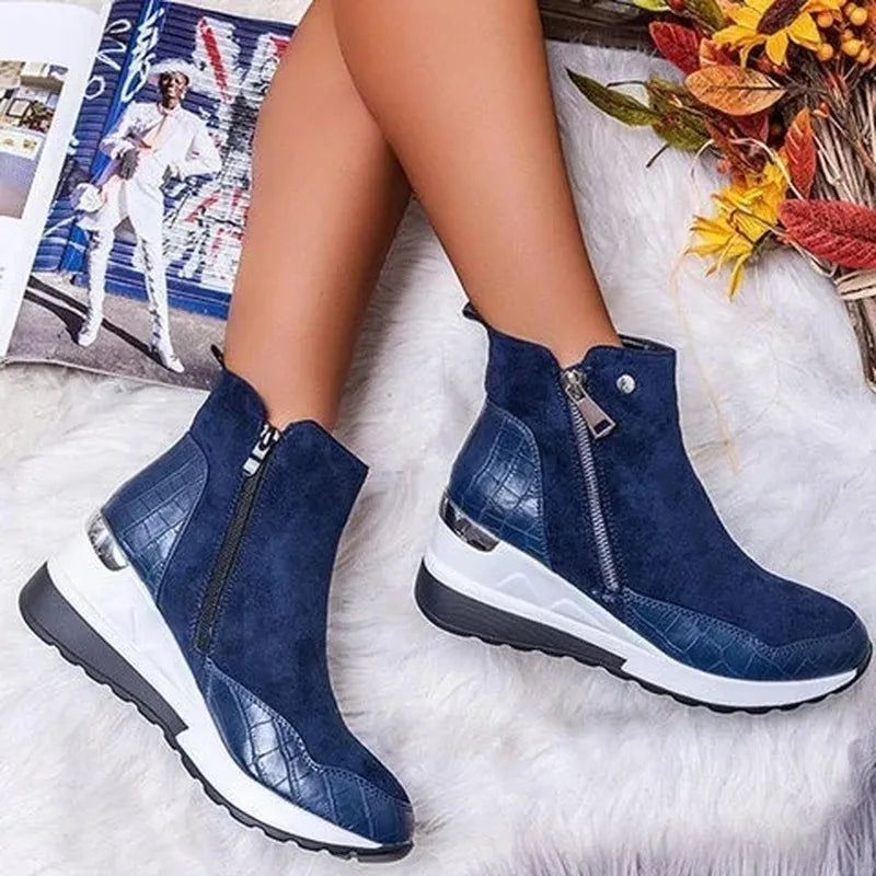Women’s Ankle Boots – Suede Feel – Wedge Heel – Orthopedic Fit – Side Zip