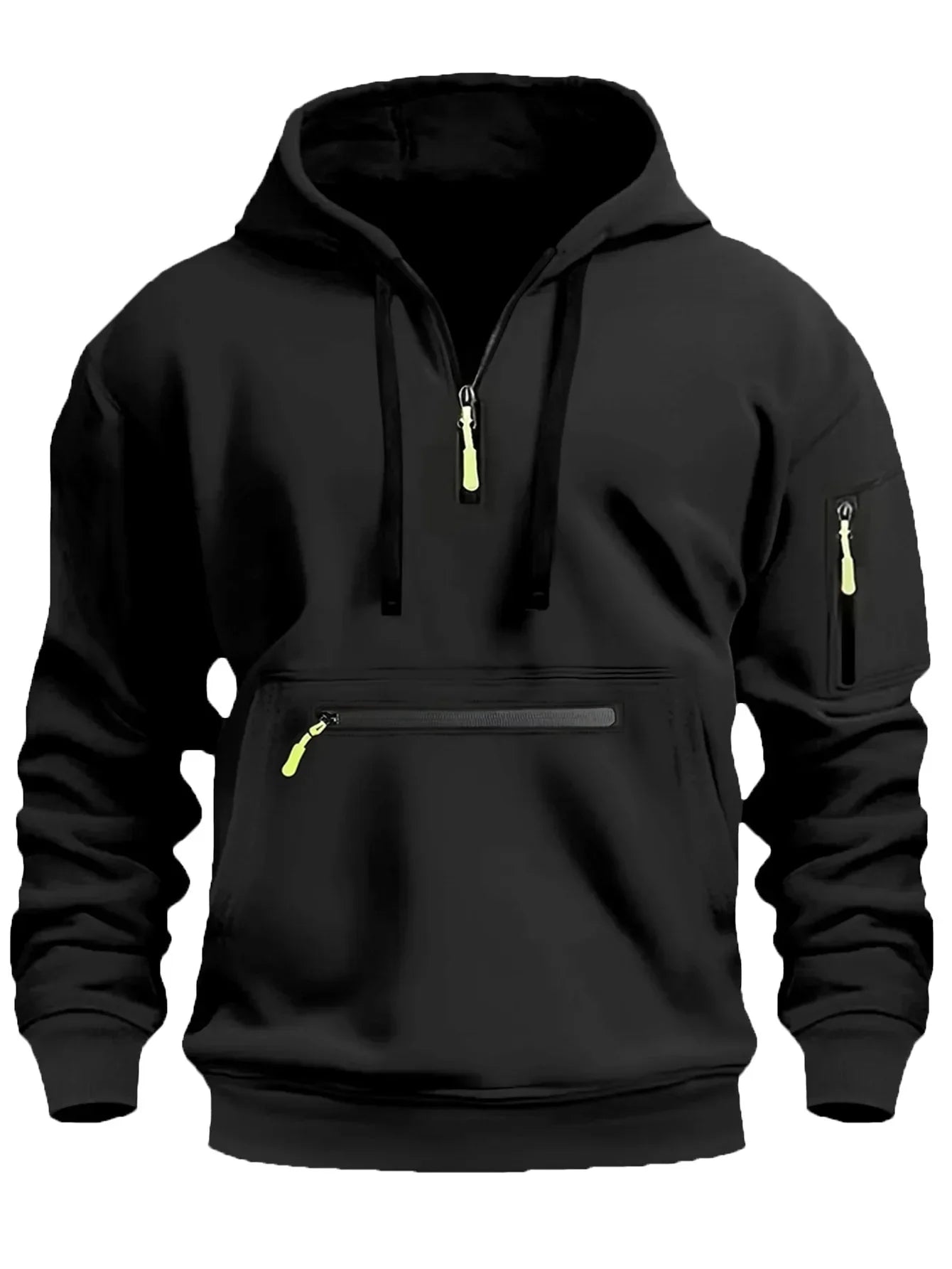 Men’s Sweatshirt – Fleece – Loose Fit – Half Zip Hooded – Ribbed Cuffs – Zip Pockets