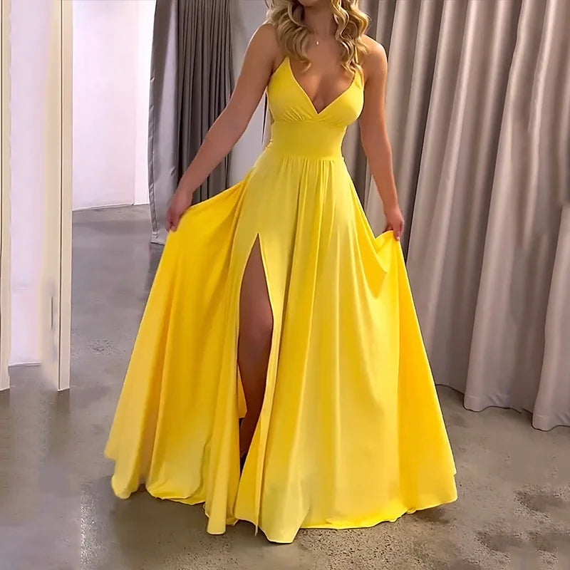 Clarisa® | Maxi Dress Summer Fashion Suspenders Slit Capped Waist
