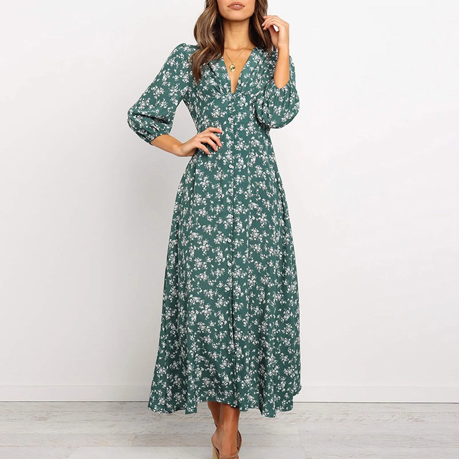 Marilyn | Elegant Floral V-neck Maxi Dress for Women