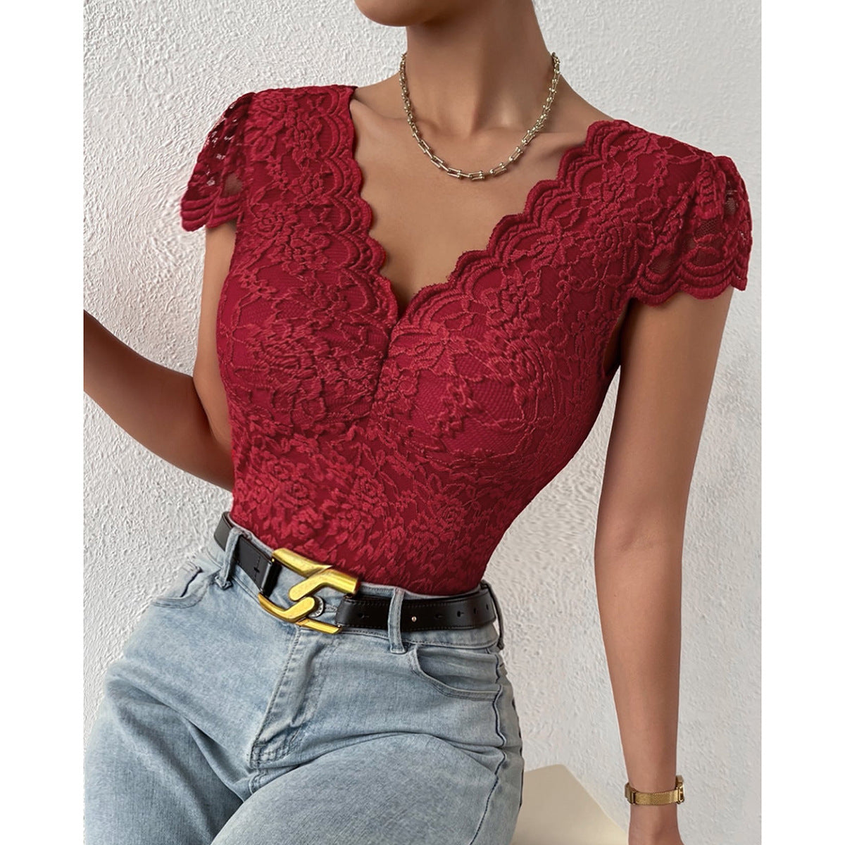 Avice® | Figure-Hugging Lace Bodysuits With V-Neck